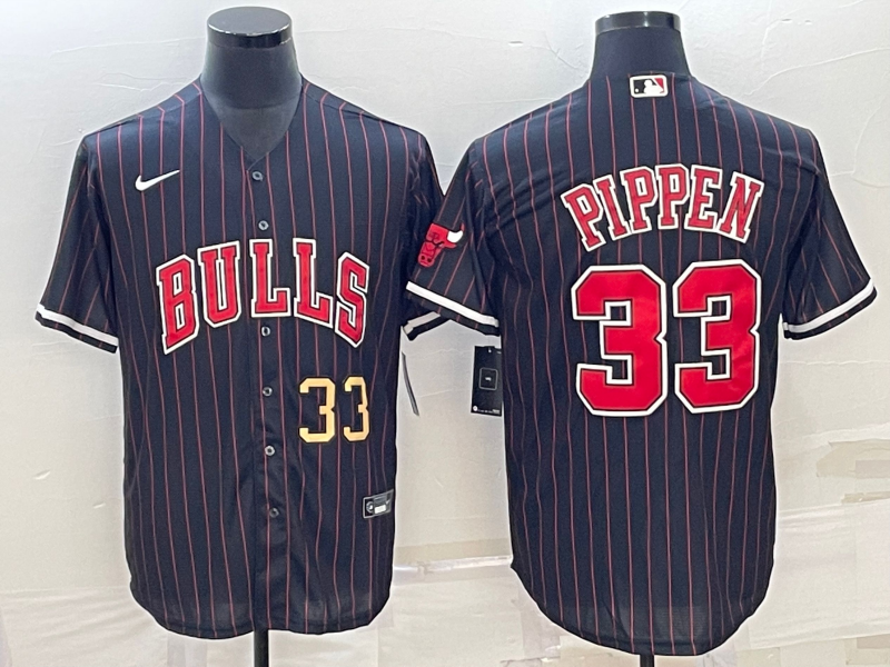 Men Chicago Bulls #33 Pippen Black Stripe Game Nike 2023 NBA Jersey->chicago bulls->NBA Jersey